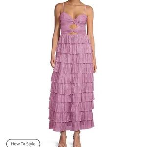 Gianni Bini Grace Metallic Plisse Sweetheart Neck Cut-Out Tiered Dress (Ballet)